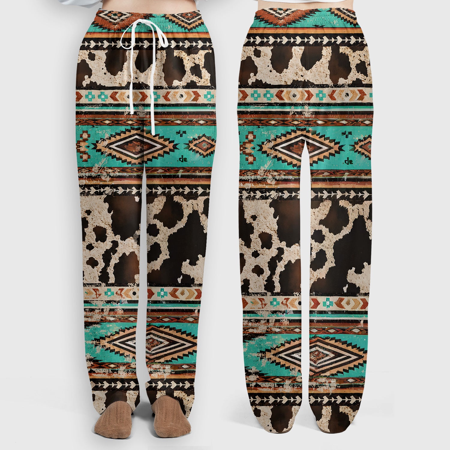 Western Highland Cow Sunflowers Print Scrub Set, Scrub Pants and V Neck Top