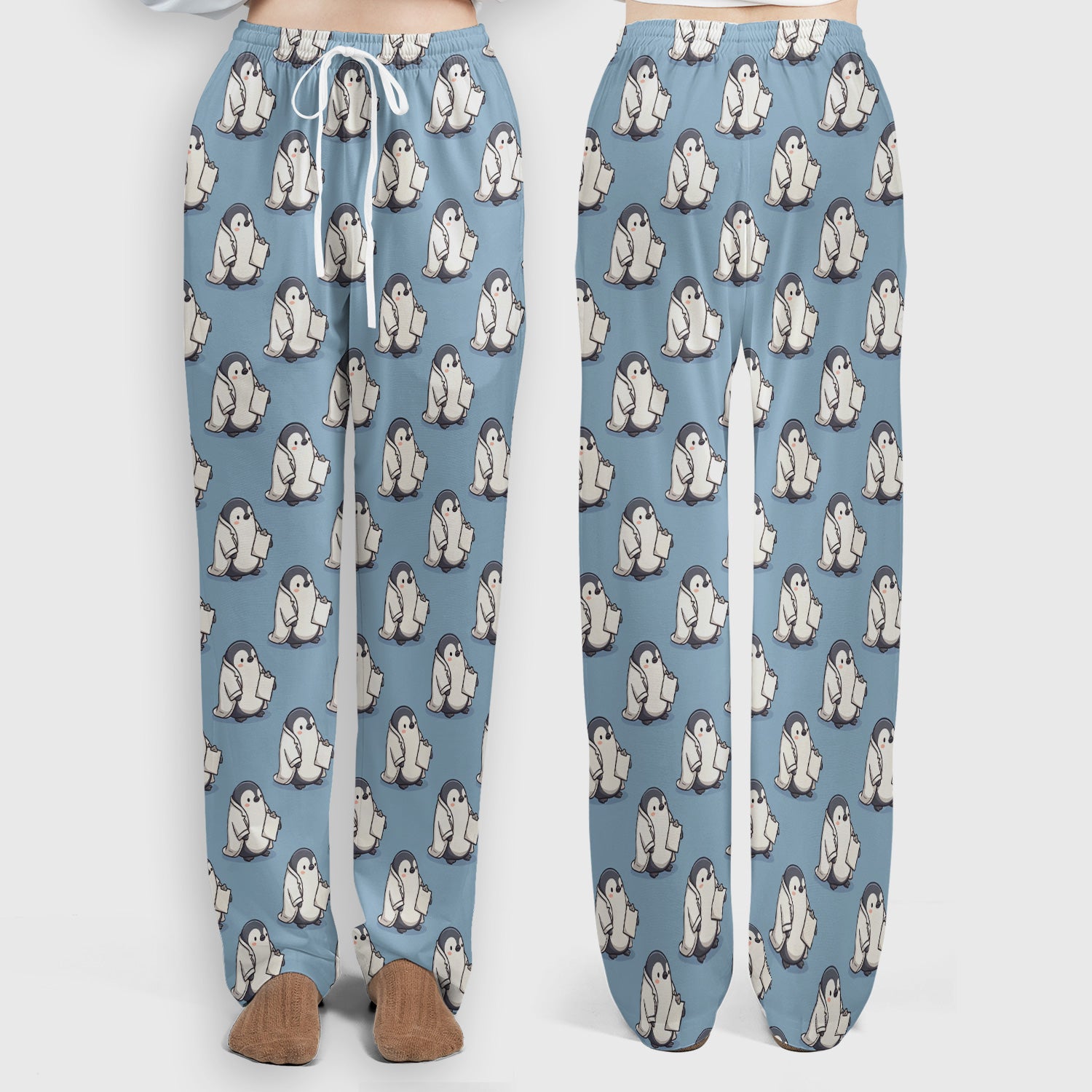Penguin Nurse Medical Pattern Scrub Set, Scrub Pants and V Neck Top