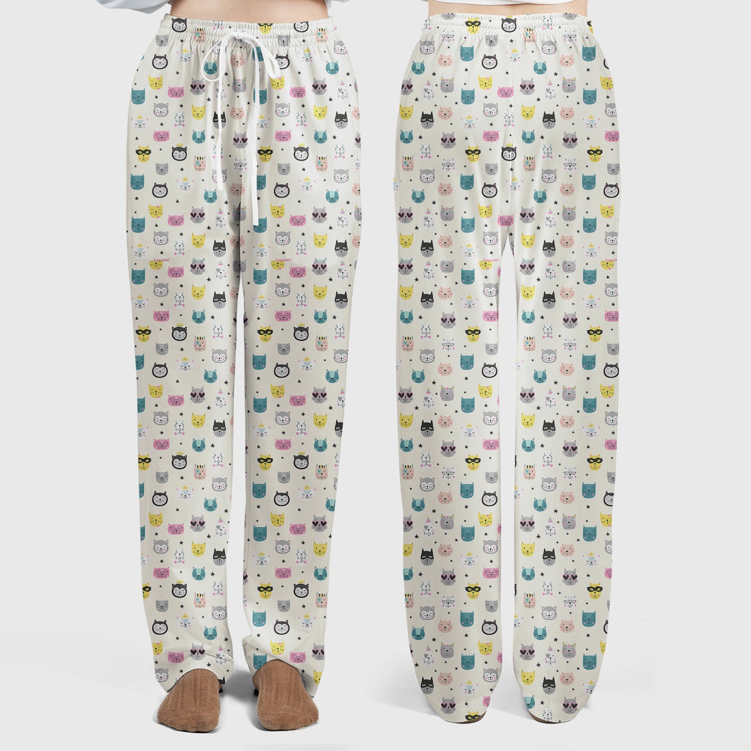 Cute Colorful Cat Pattern Women's Scrub Sets, Breathable Med Uniform