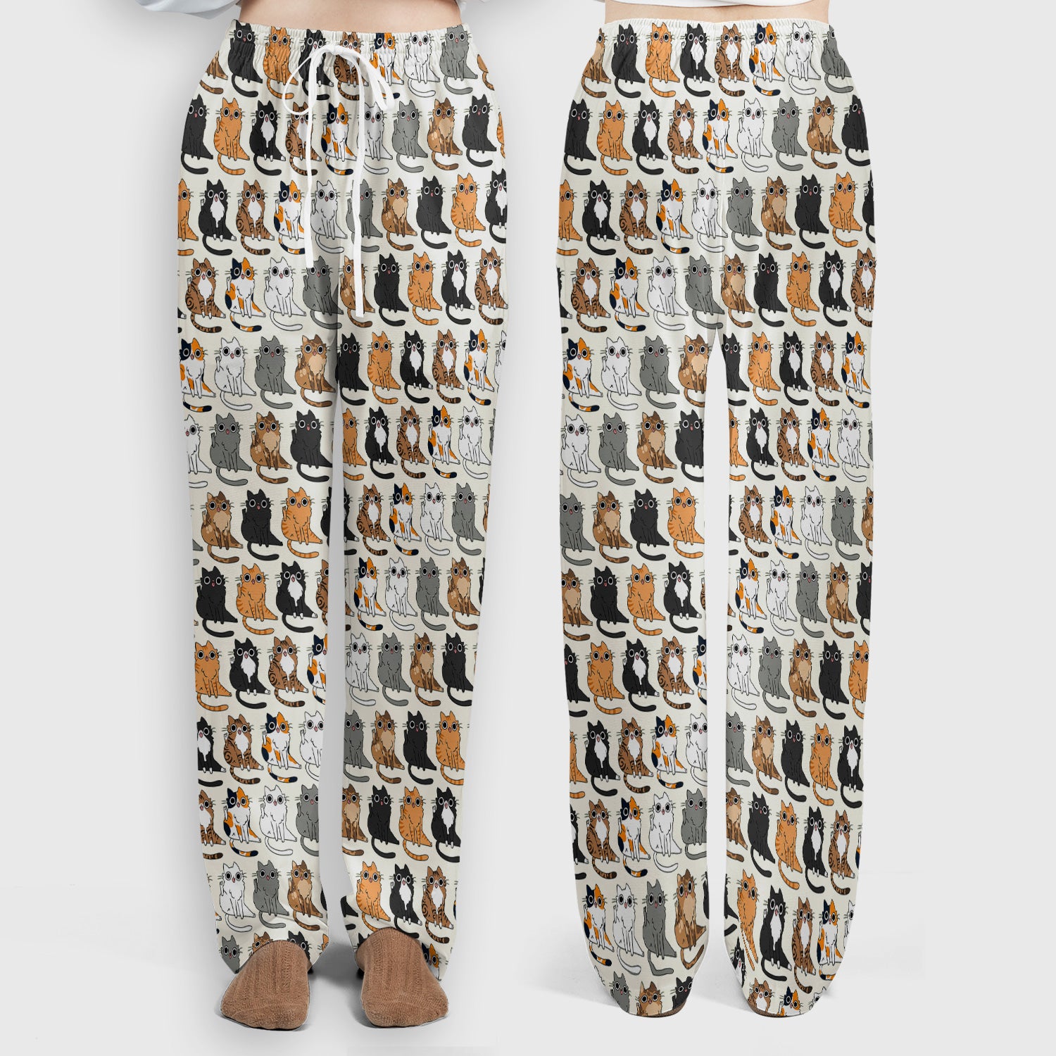 Cute Cartoon Cat Pattern Women's Scrub Set, Scrub Pants and V Neck Top