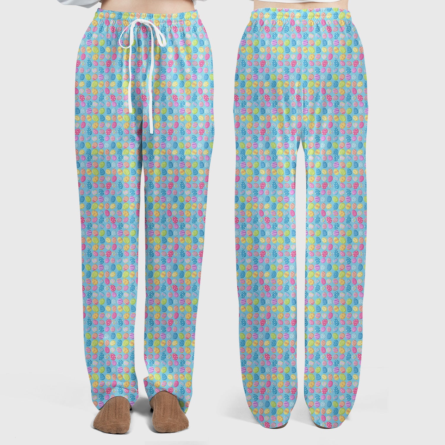 Colorful Easter Eggs Pattern Scrub Set, Scrub Pants and V Neck Top