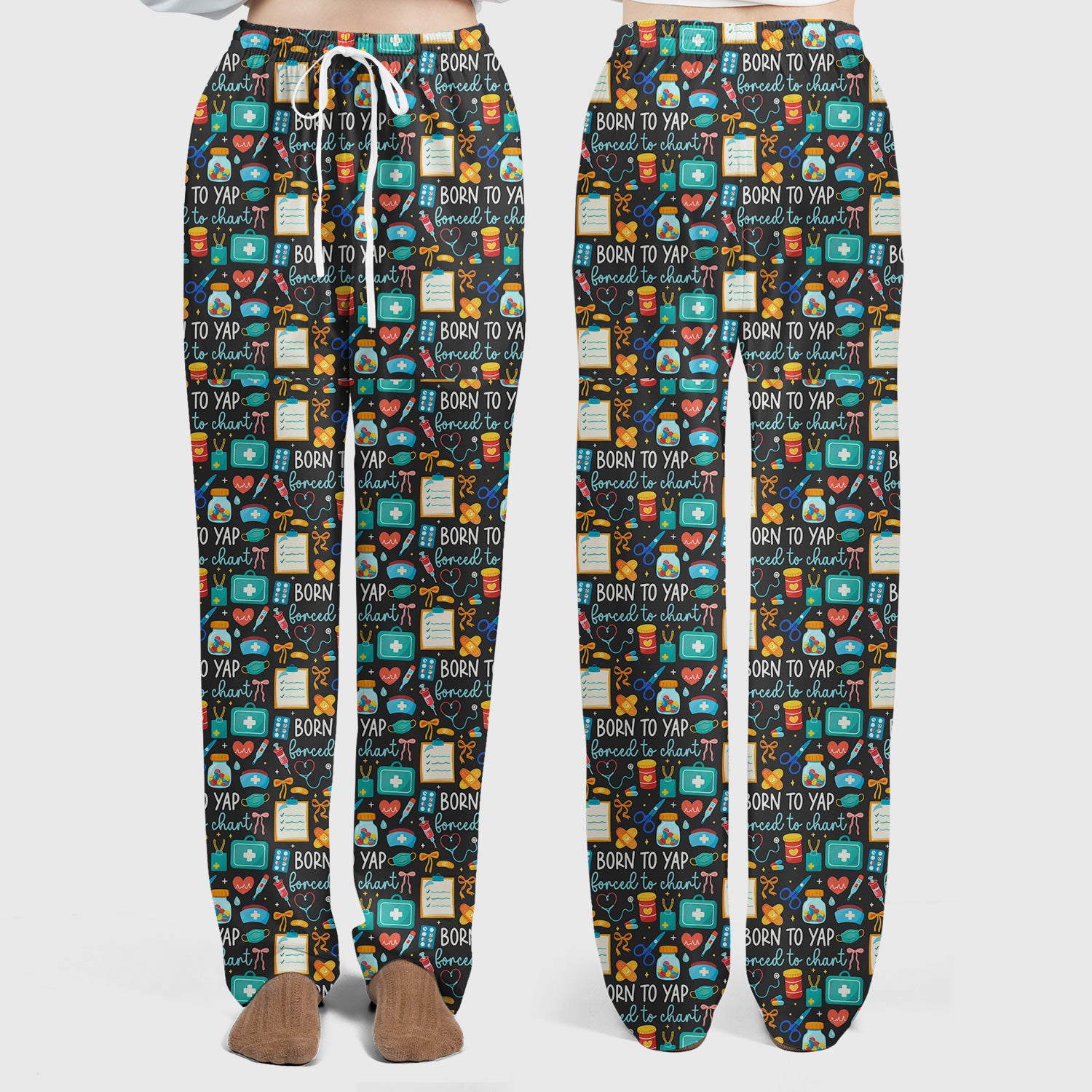 Born To Yap Medical Tools Pattern Scrub Set, Scrub Pants and V Neck Top