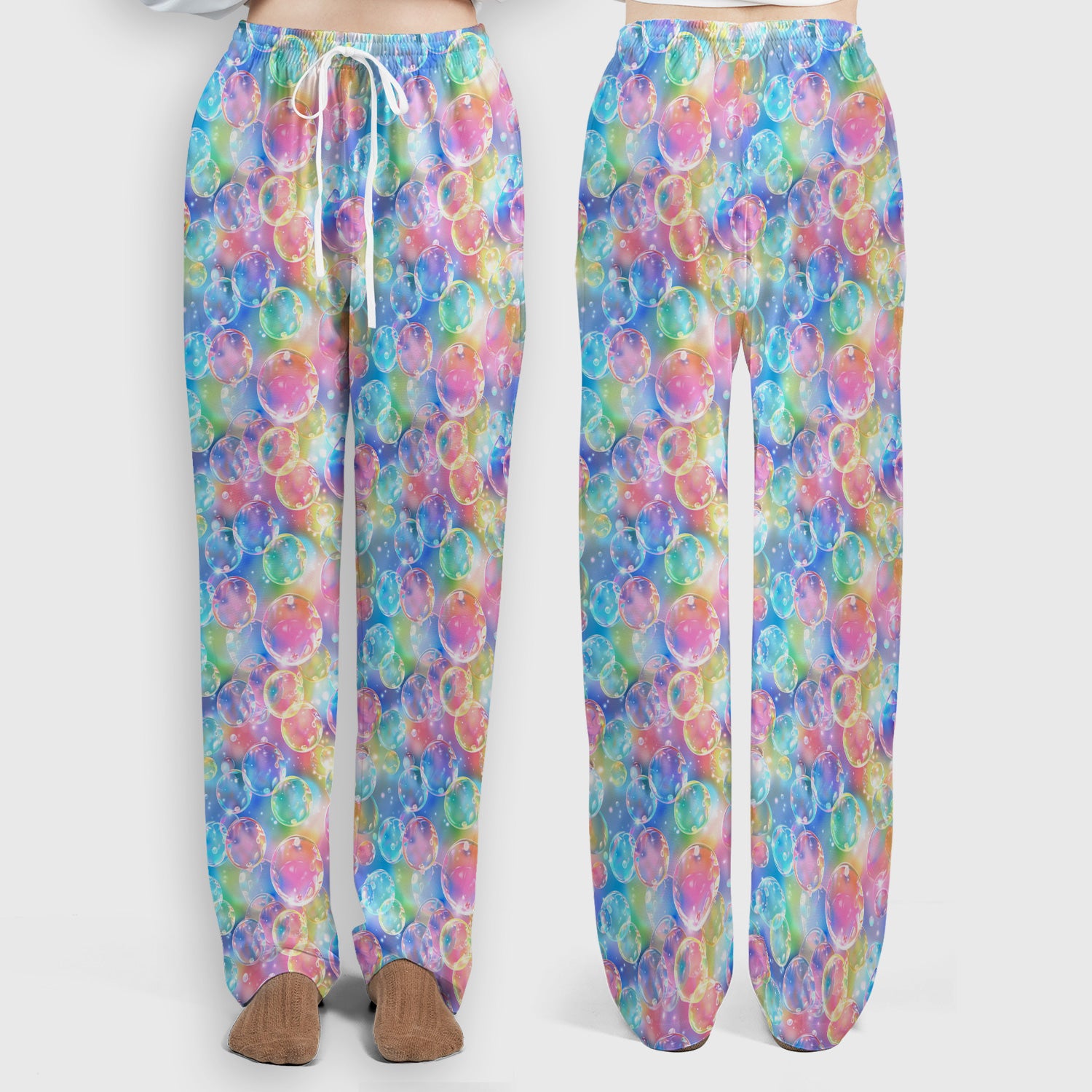 Colorful Floating Soap Bubble Pattern Scrub Set, Scrub Pants and V Neck Top