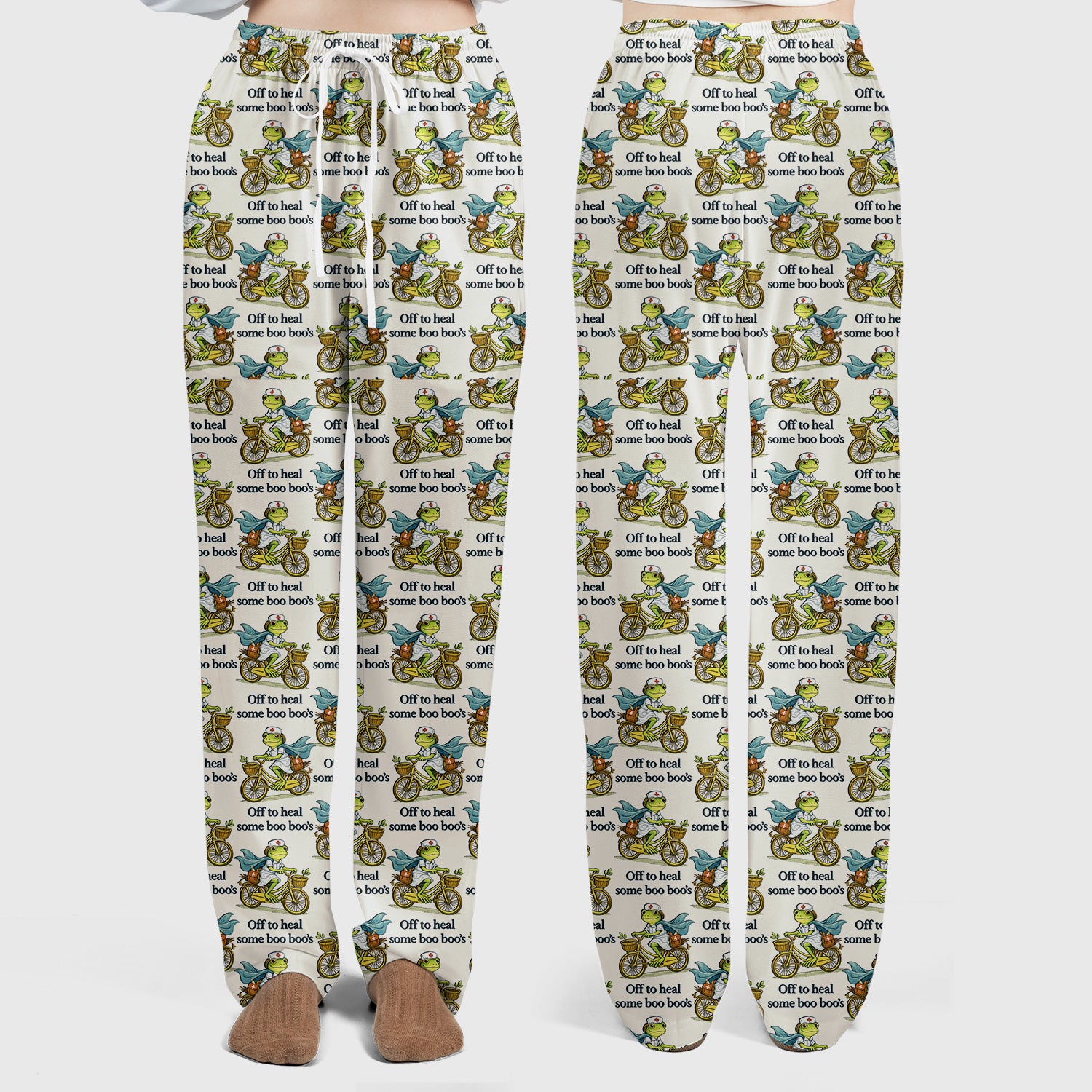 Funny Frog Nurse Cycling Pattern Scrub Set, Scrubs Pants and V Neck Top