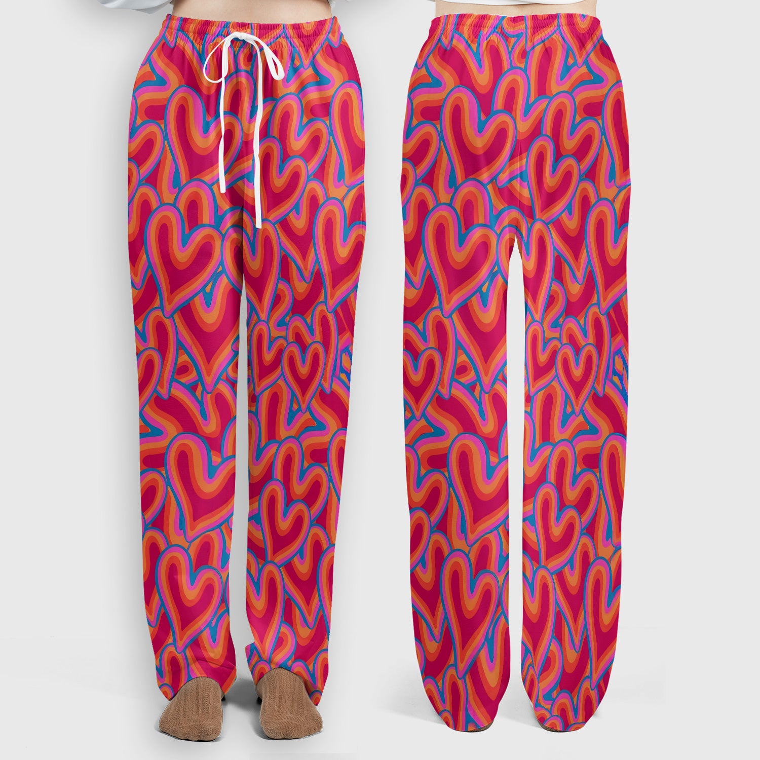 Cute Valentine Nurse Heart Pattern Scrub Set, Scrub Pants and V Neck Top