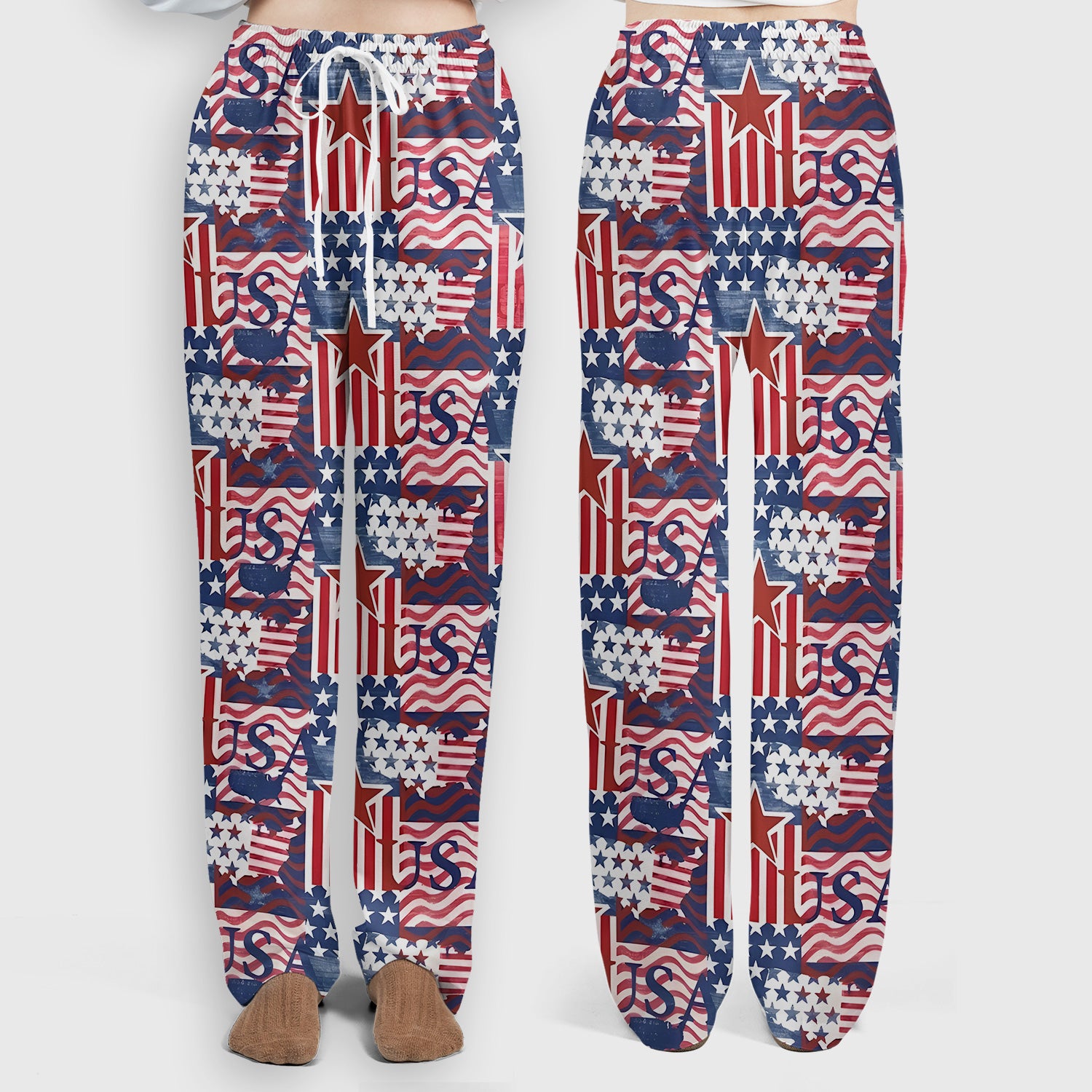 Patriotic USA Star Patchwork Pattern Scrub Set, Scrub Pants and V Neck Top