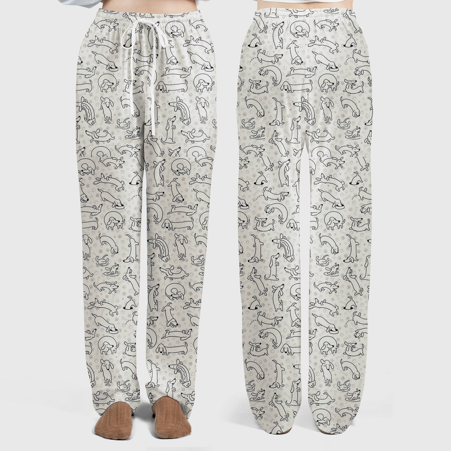 Playful Dachshund Dog Line Art Print Scrub Set, Scrub Pants and V Neck Top
