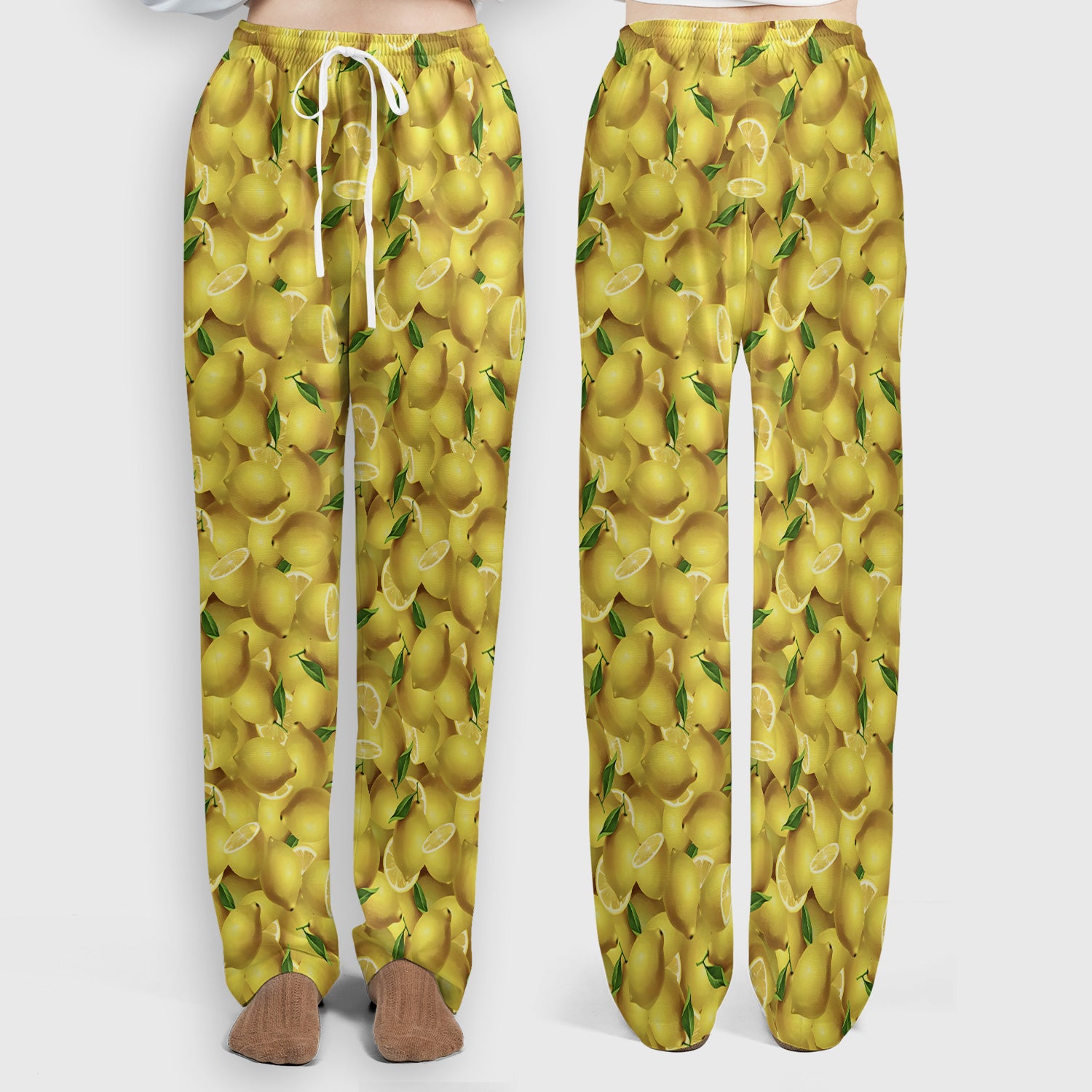 Fresh Lemon Fruit Pattern Scrub Sets, Scrub Pants and V Neck Top