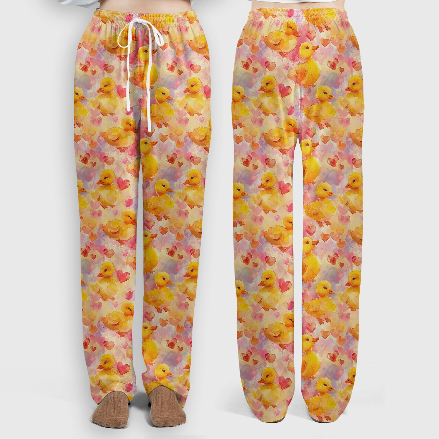 Cute Duck Heart Watercolor Pattern Scrub Set, Scrub Pants and V Neck Top