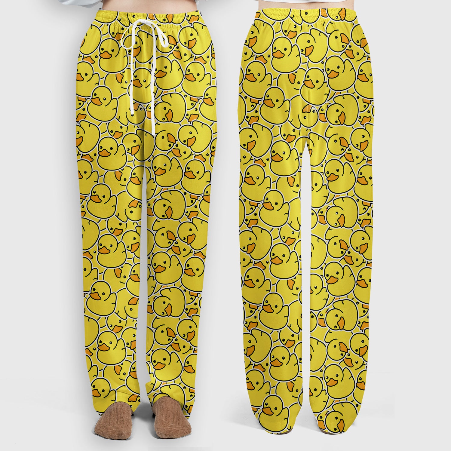 Yellow Rubber Duck Pattern Scrub Set, Scrub Pants and V Neck Top