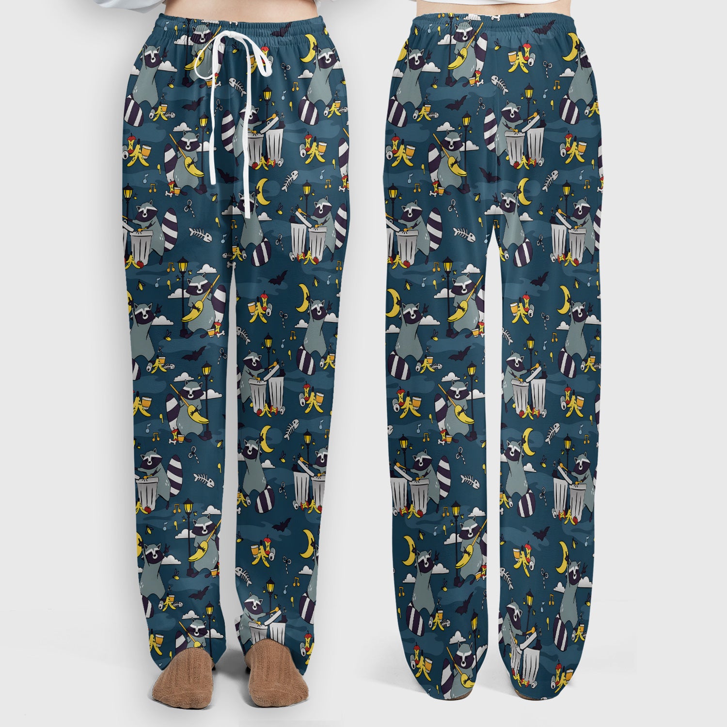 Raccoon Night Trash And Banana Peel Scrub Set, Scrub Pants and V Neck Top