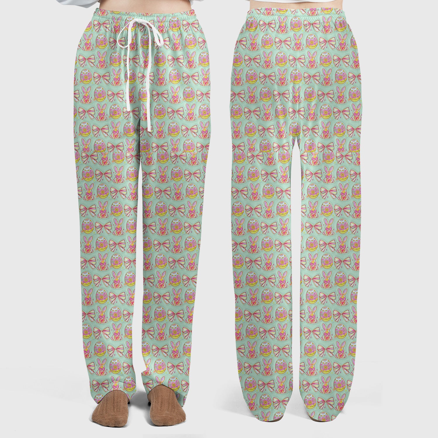 Easter Bunny Pastel Egg Bow Pattern Scrub Set, Breathable Med Uniform