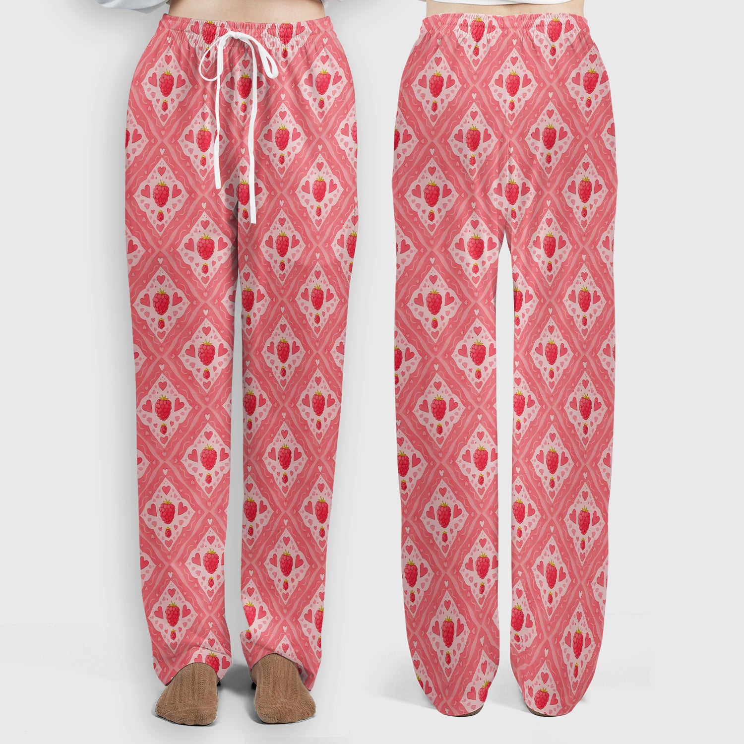 Sweet Red Cherry Gingham Pattern Scrub Set, Scrub Pants and V Neck Top