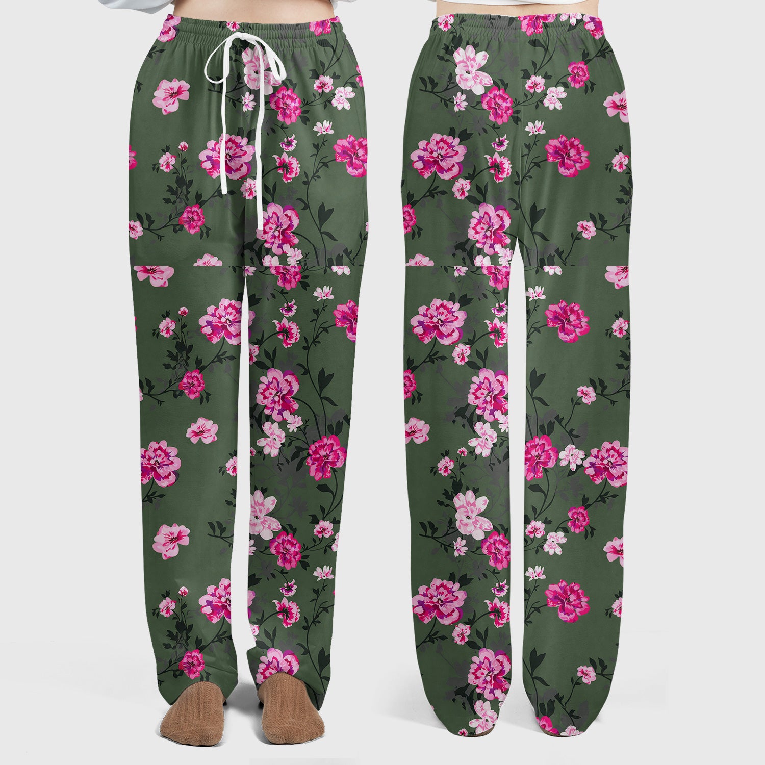 Pink Floral Blossom Pattern Scrub Set,  Scrub Pants and V Neck Top