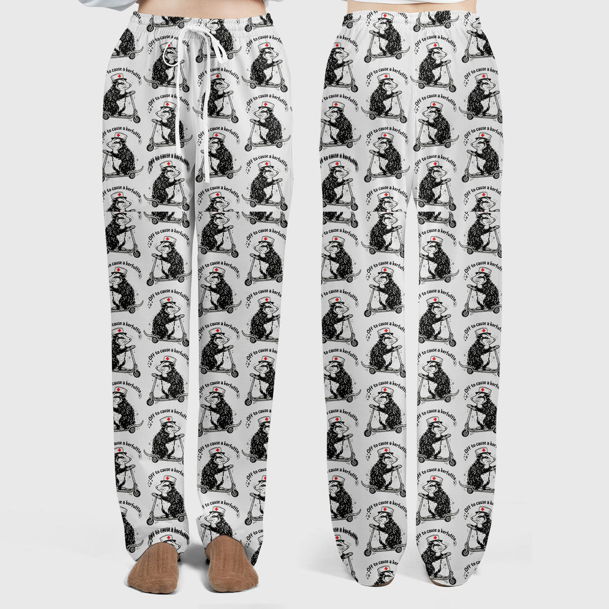 Funny Opossum Nurse Riding Scooter Pattern Scrubs Set, Breathable Med Uniform