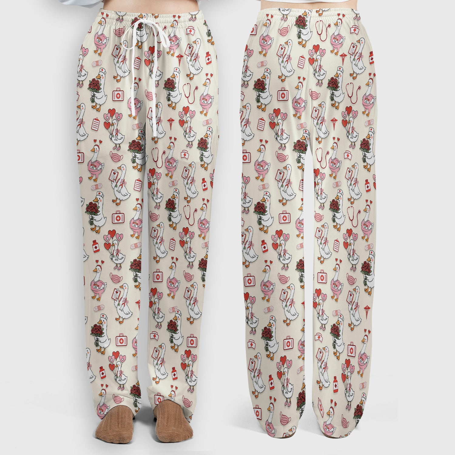 Cute Goose Nurse Medical Pattern Scrub Set, Women's Scrub Sets