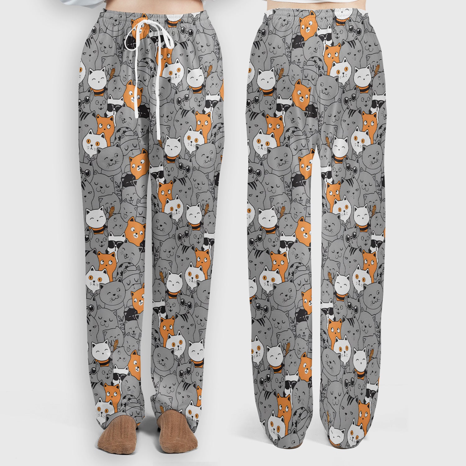 Funny Cats Cute Expressions Pattern Scrub Sets, Scrub Pants and V Neck Top