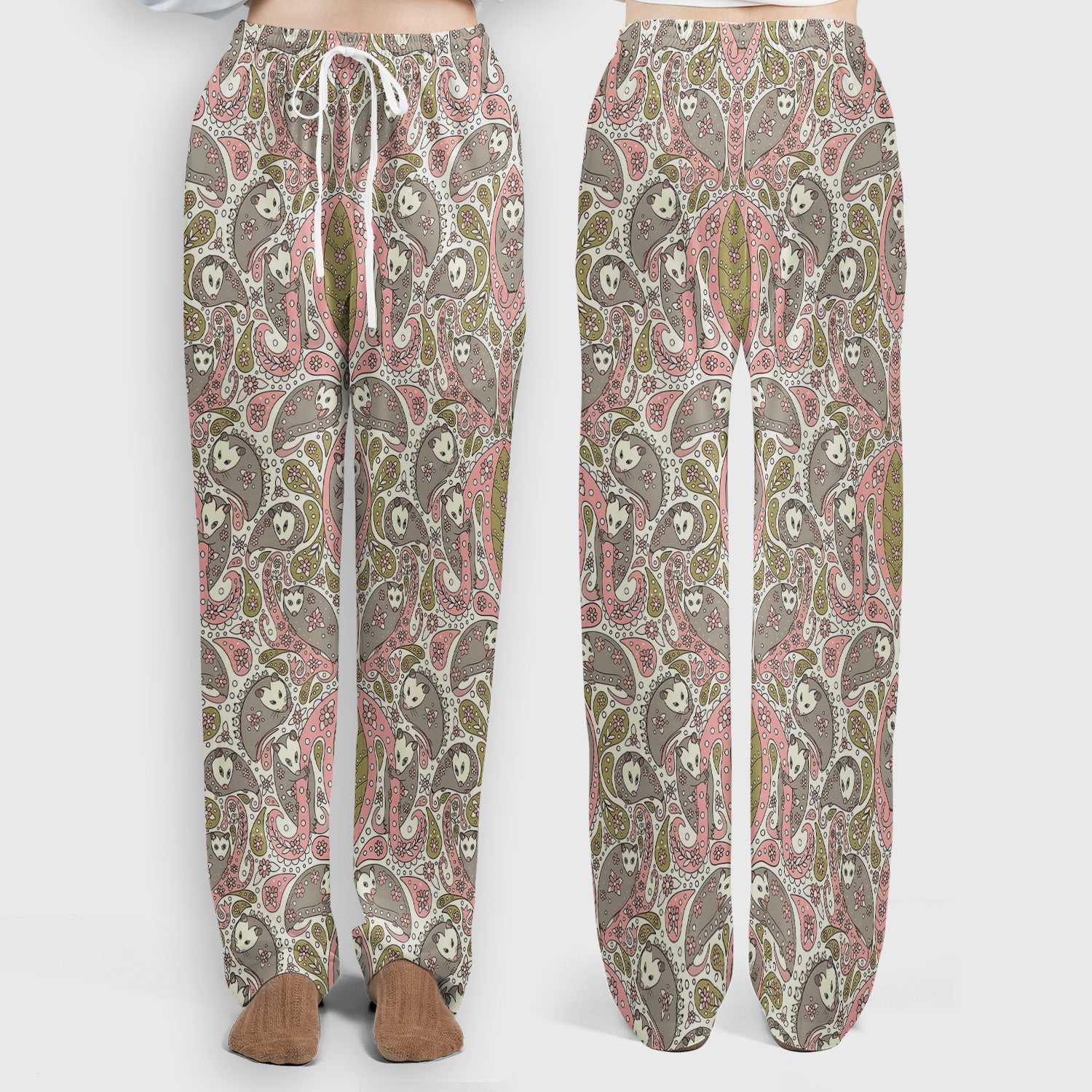 Opossum Paisley Pattern Scrub Set, Scrub Pants and V Neck Top