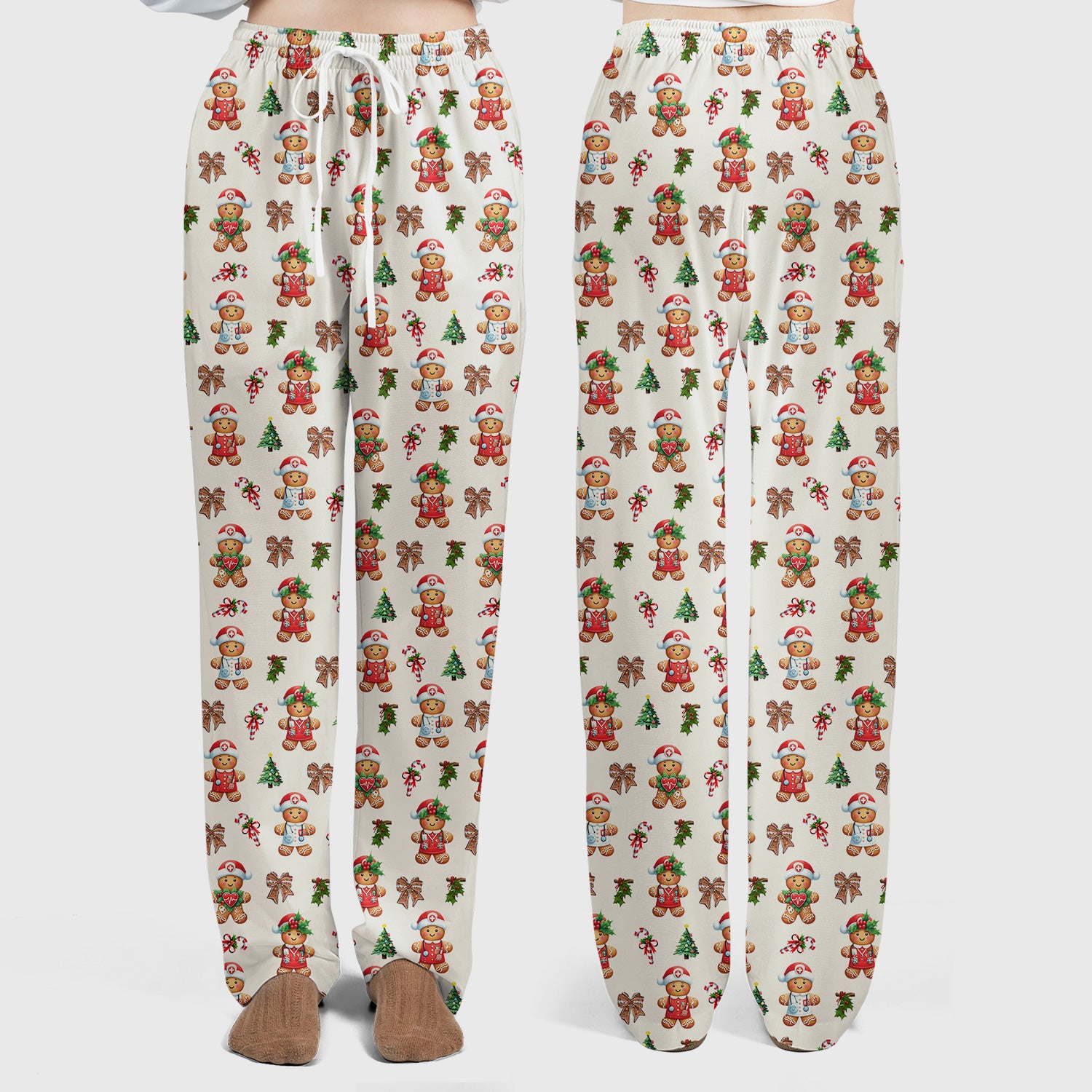 Funny Gingerbread Christmas Scrub Set - Cute Cookie with Bow Scrubs Pants and V Neck Top - Festive Holiday Gift for Women