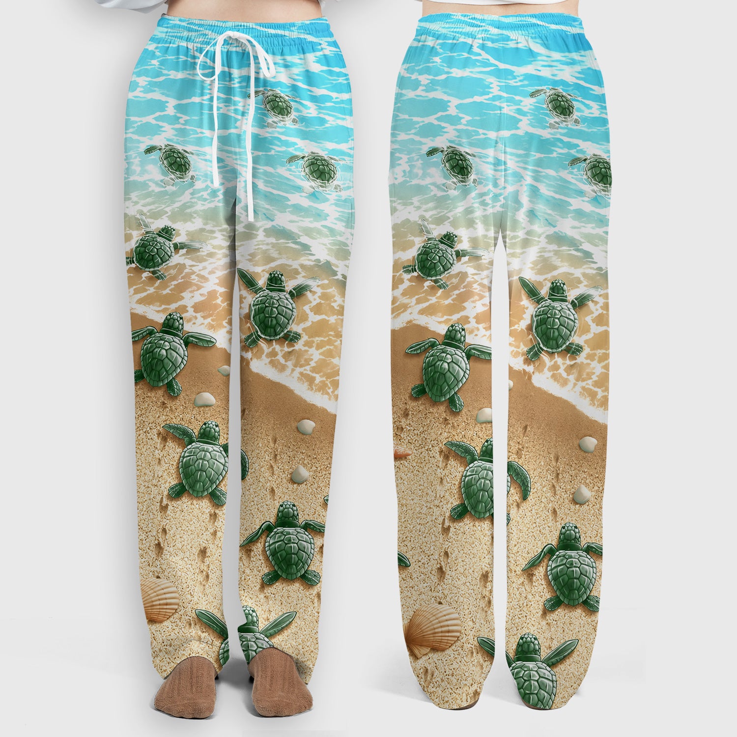 Coastal Sea Turtle Beach Pattern Scrub Set, Scrub Pants and V Neck Top
