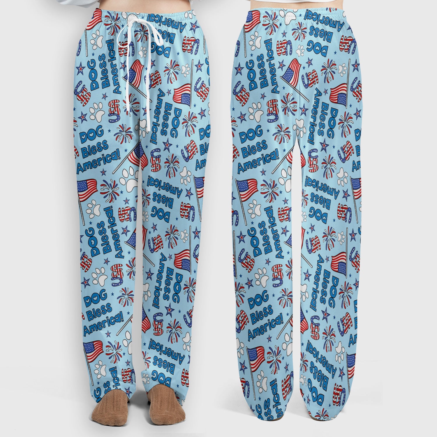 Funny Patriotic Dog Bless America Flag Pattern Scrub Set, Scrub Pants and V Neck Top
