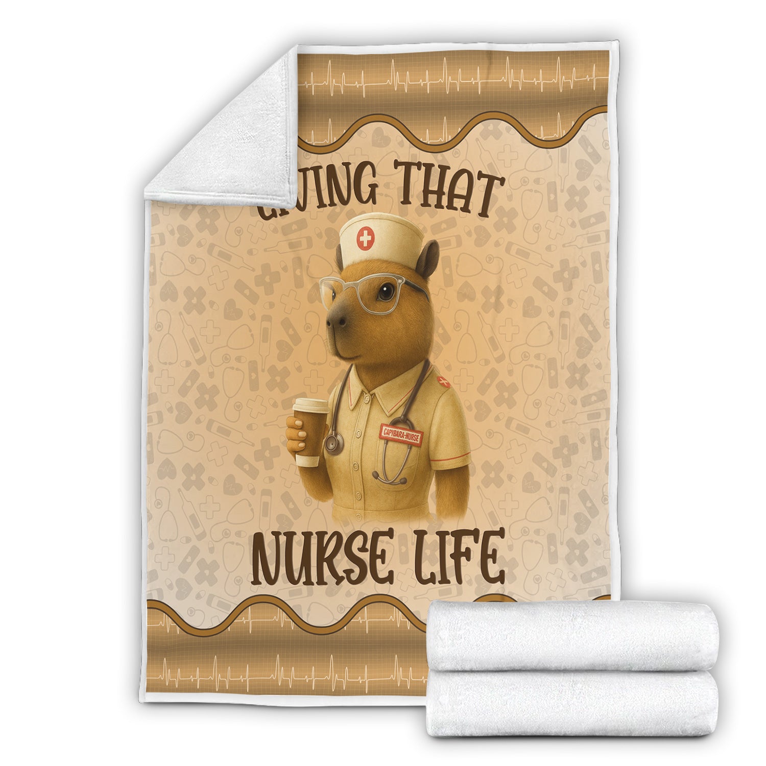 Custom Funny Nurse Capybara Blanket - Coffee & Stethoscope Graphic Design - Gift for RN LPN Healthcare Workers
