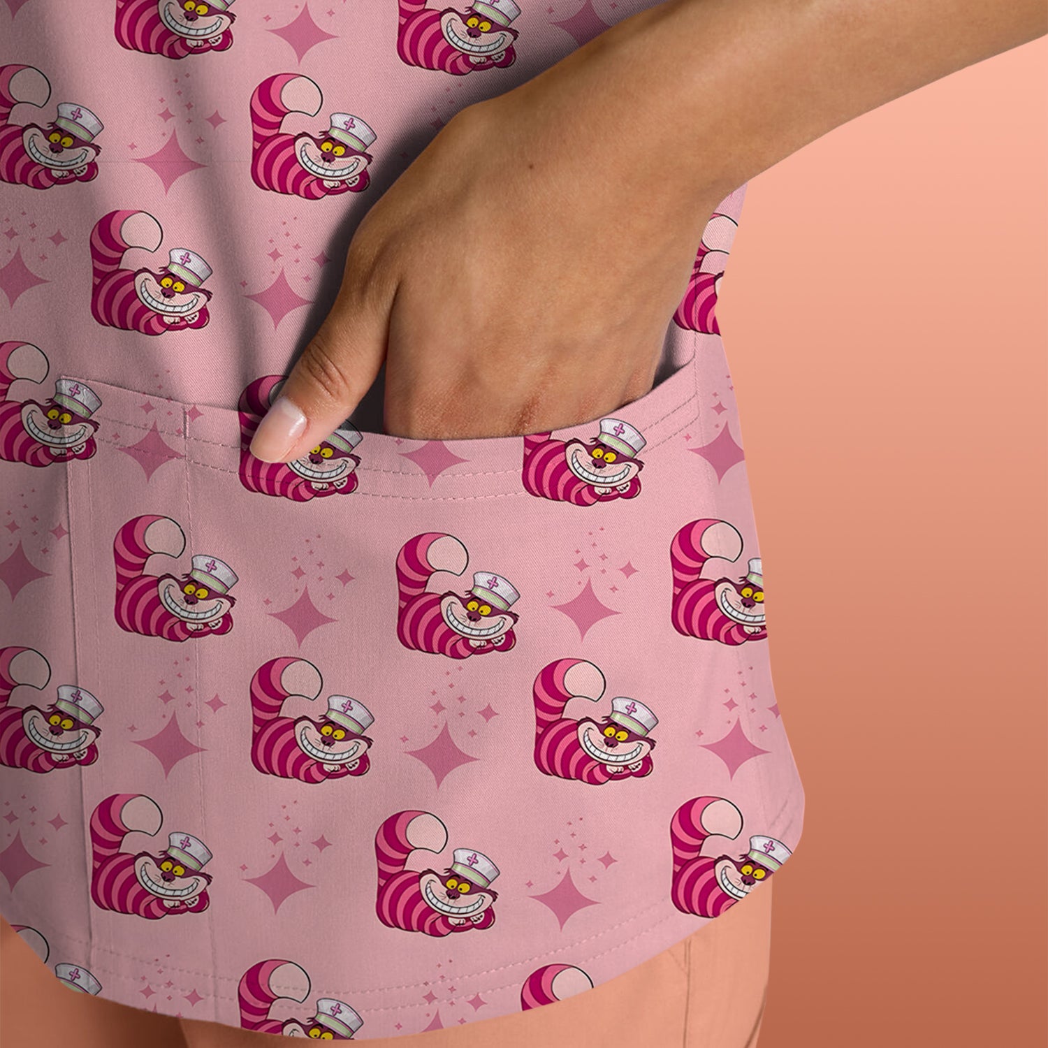 Cute Pink Mouse Print Nurse Scrubs - Funny Cartoon Animal Nursing Scrub Top For Women - Medical Uniform Gift For Healthcare Workers RN LPN CNA