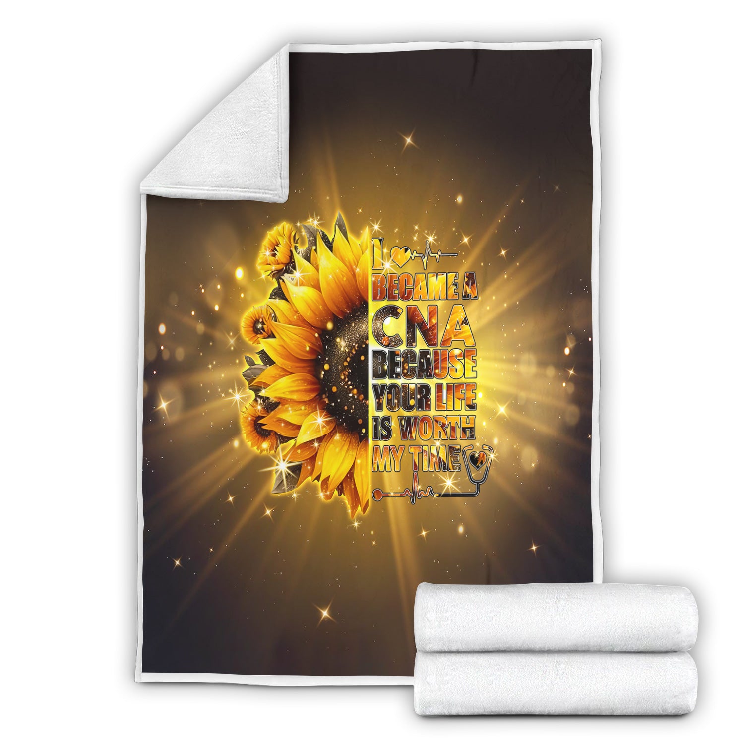 CNA Sunflower Throw Blanket - Inspirational Quote & Stethoscope Graphic - Gift for Healthcare Workers, Nurses