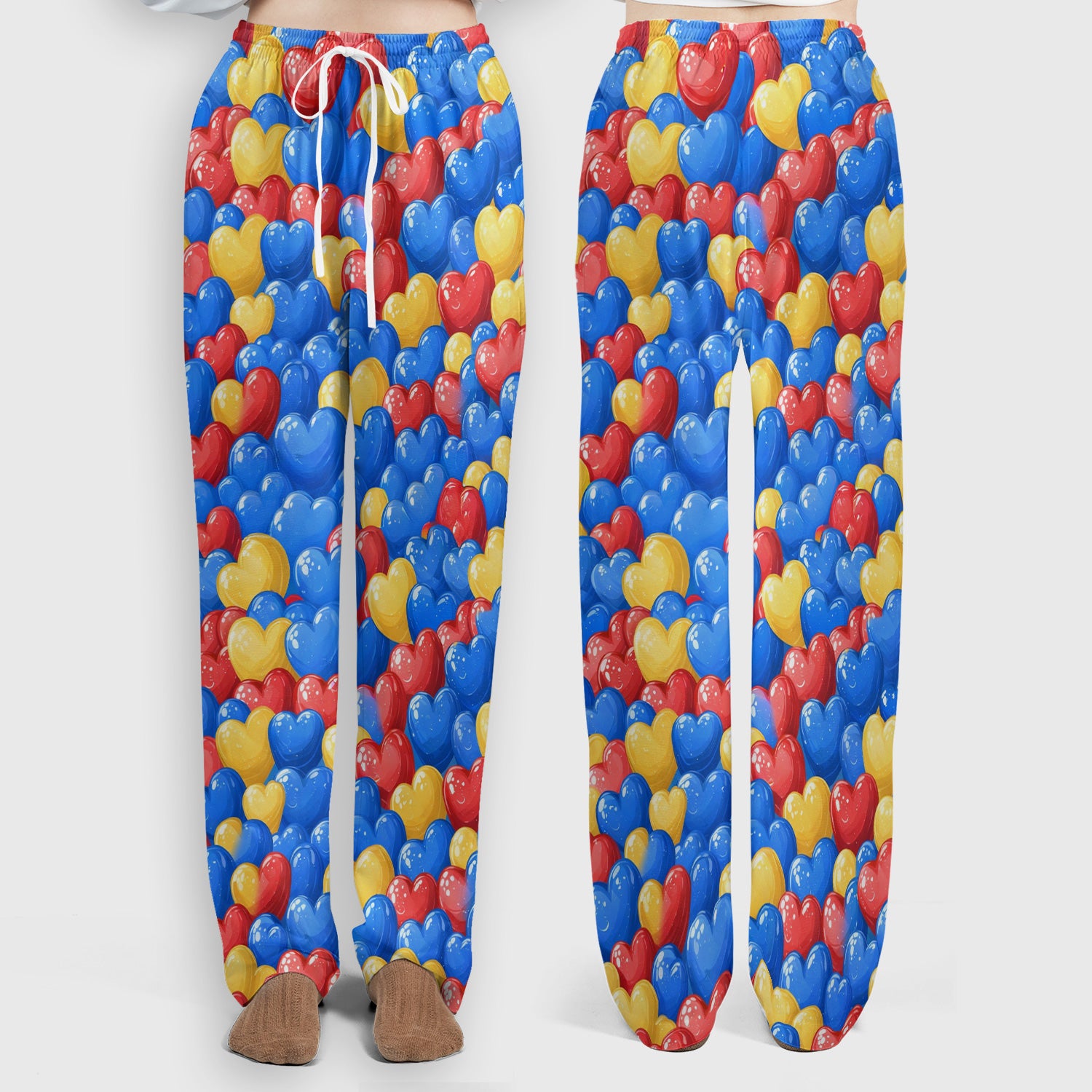 Colorful Autism Heart Pattern Scrub Set, Scrub Pants and V Neck Top