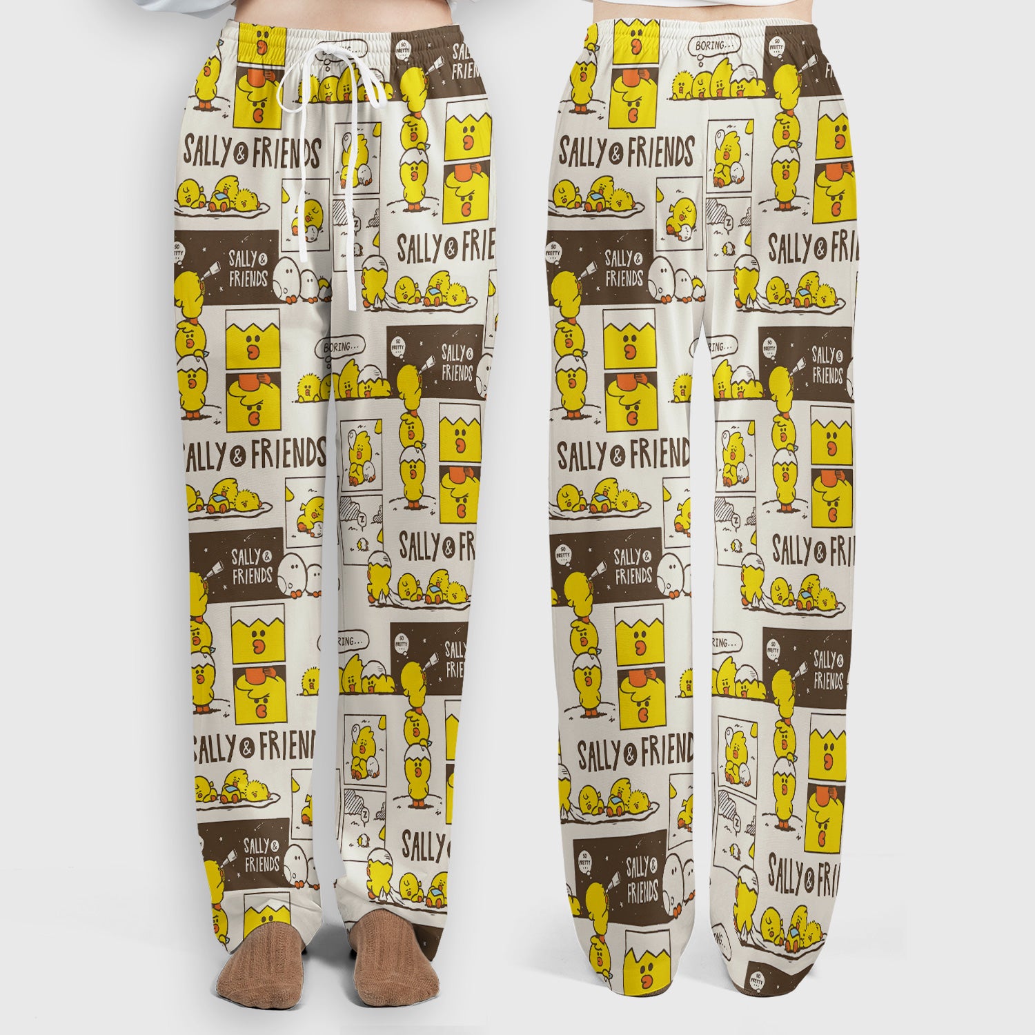 Cute Cartoon Chick Comic Pattern Scrub Set, Scrub Pants and V Neck Top