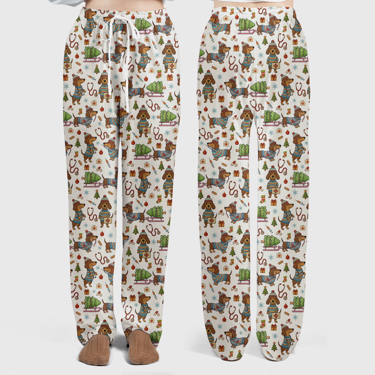 Dachshund Dog Scrub Set For Nurse, Funny Wiener Dog Lover Gift, Cute Dog 3D Knit Pattern Shirt