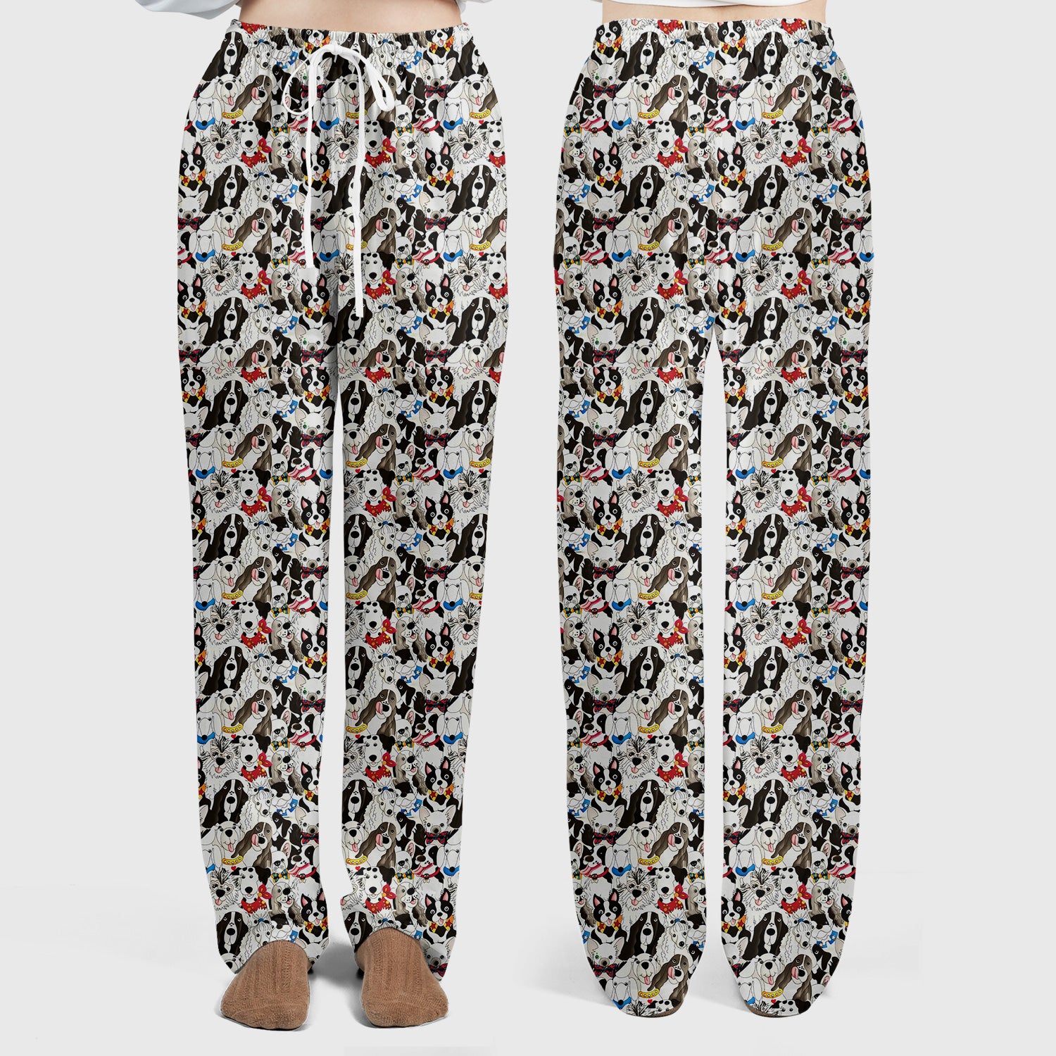 Cute Dog Cartoon All Over Print Scrub Set, Scrub Pants and V Neck Top