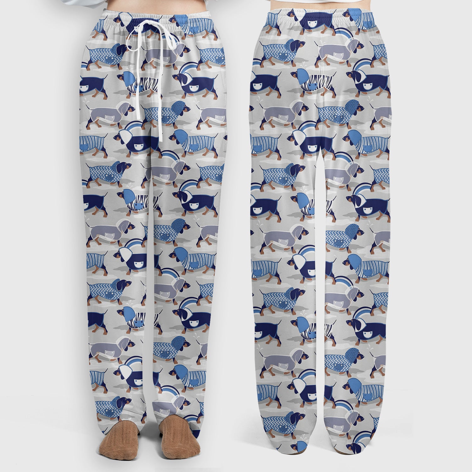 Cute Dachshund Raincoat Parade Pattern Scrub Set, Scrub Pants and V Neck Top
