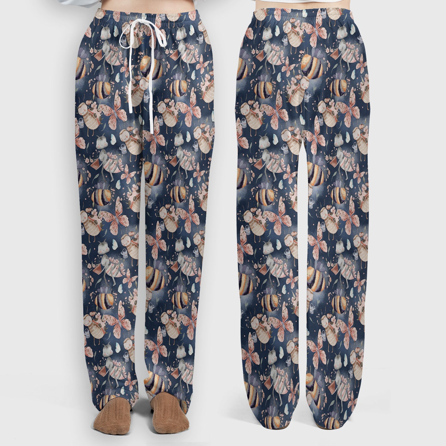 Cute Whimsical Bee Fairy Garden Pattern Scrub Set, Scrub Pants and V Neck Top