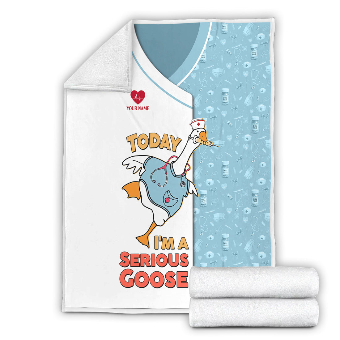 Custom Silly Goose Nurse Blanket - Cute Stethoscope & Scrubs Cartoon - Fun Gift for Healthcare Workers