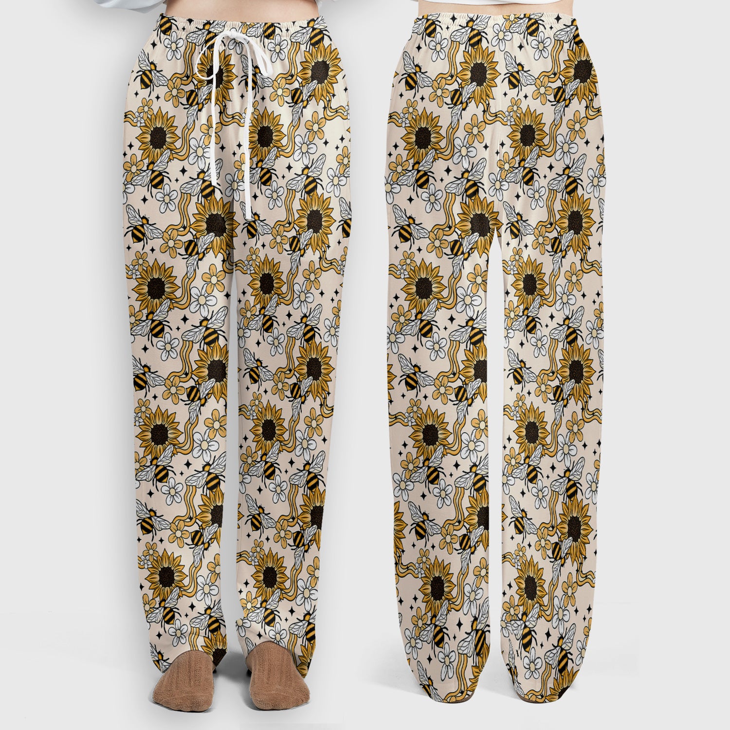 Sunflower And Honey Bee Floral Scrub Set, Scrub Pants and V Neck Top
