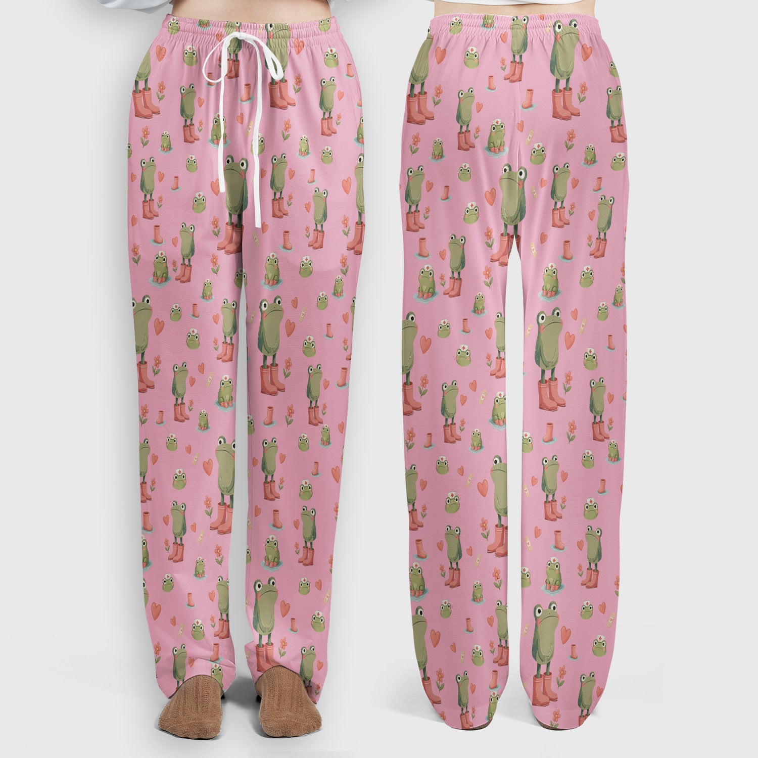 Adorable Frog Boots Heart Pattern Scrub Set, Nurse Uniform Scrubs Set
