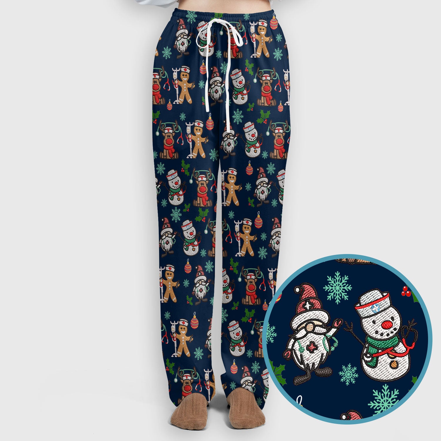 Reindeer Christmas Women's Scrub Sets - Gingerbread Cookies and Santa Claus Medical Uniform - Comfortable Scrubs for Nurses