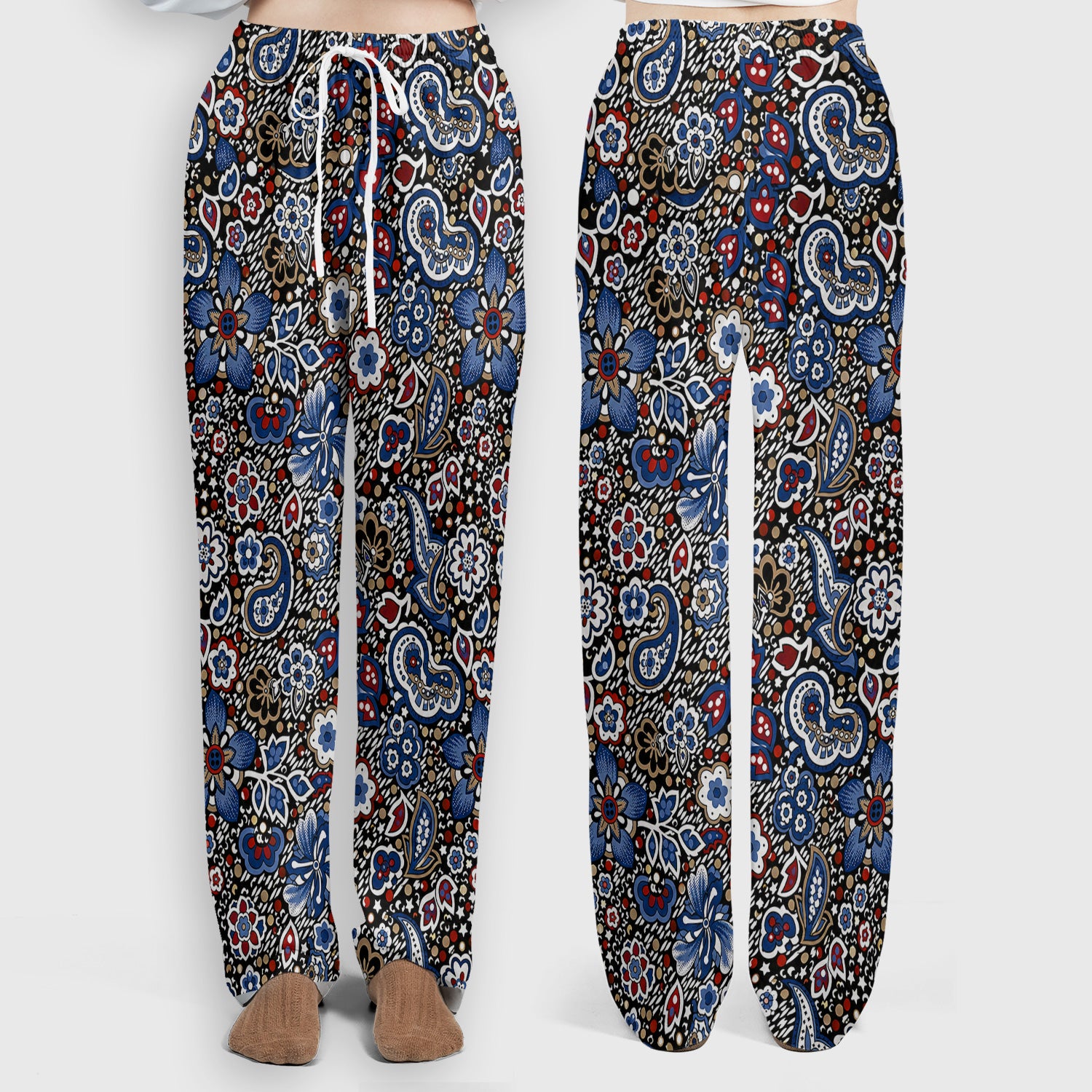 Classic Paisley Floral Pattern Scrub Set, Scrub Pants and V Neck Top