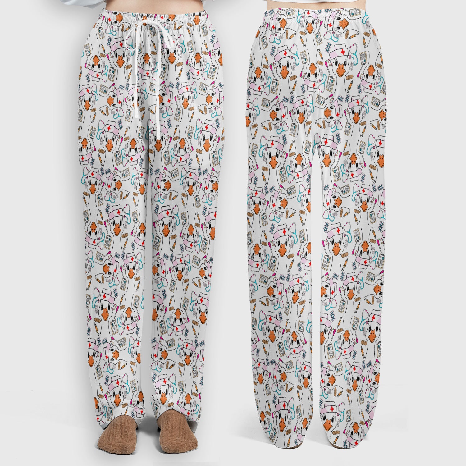 Duck Wearing Hat With Medical Tools Scrub Set, Breathable Med Uniform