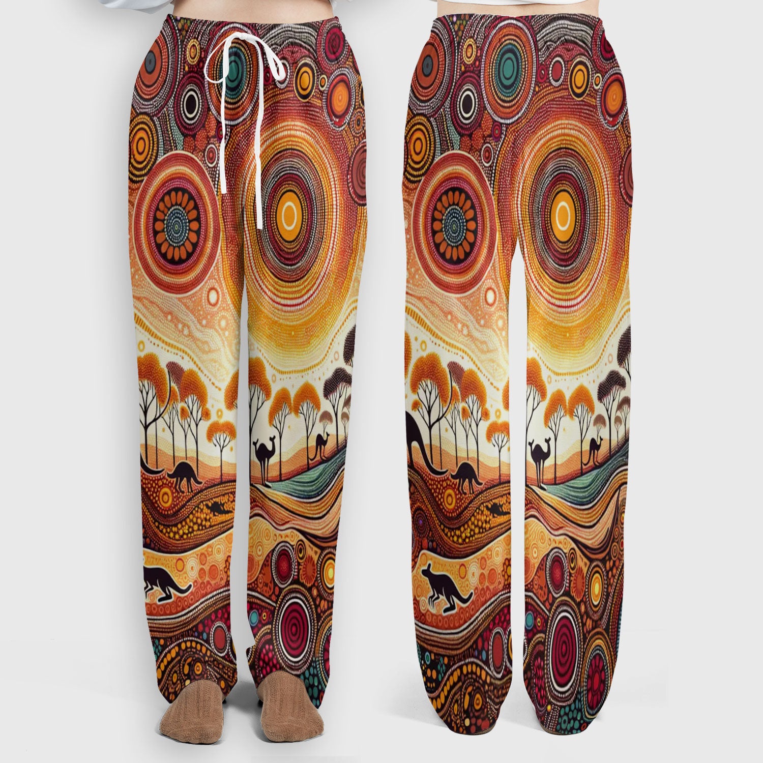 Aboriginal Kangaroo Art Women's Scrub Set, Scrub Pants and V Neck Top