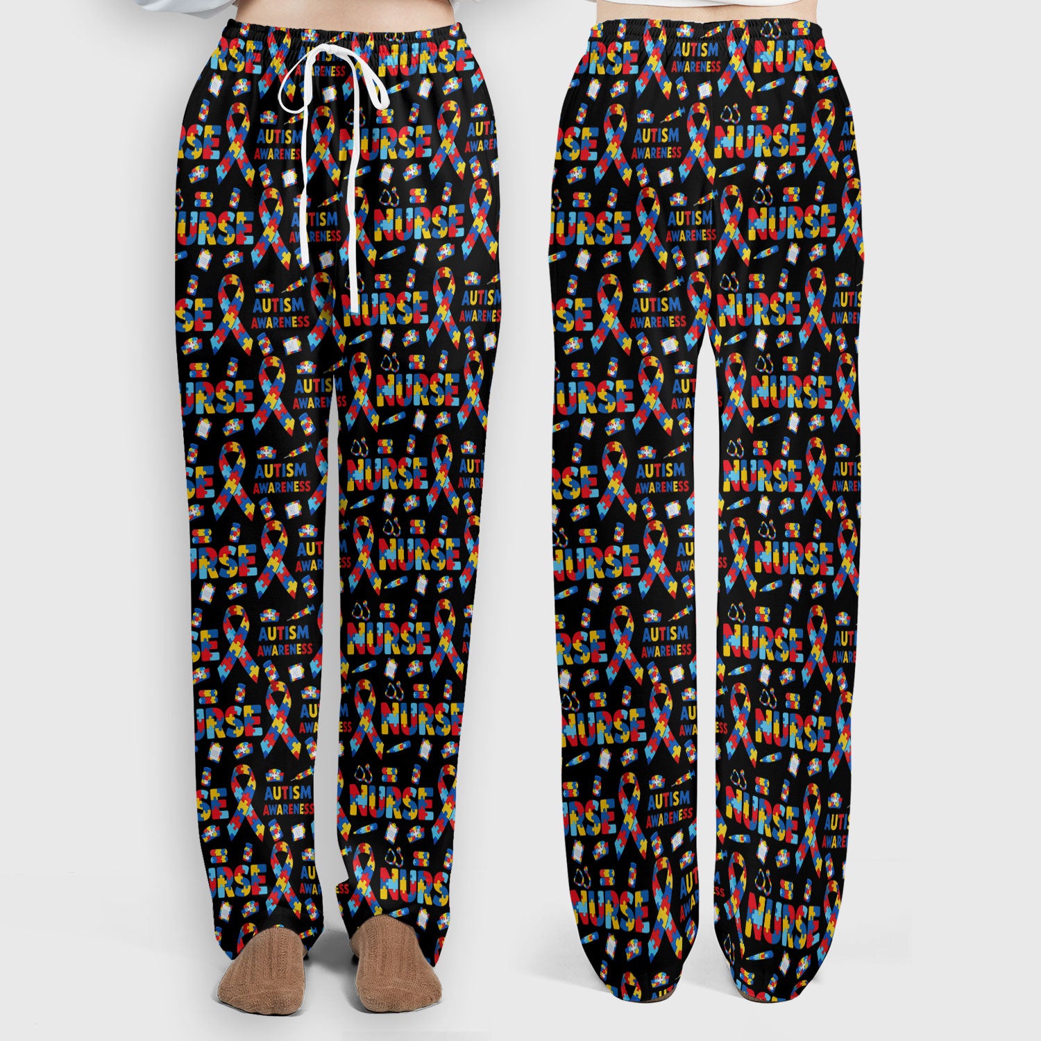 Autism Awareness Nurse Puzzle Ribbon Print Sets,  Breathable Med Uniform