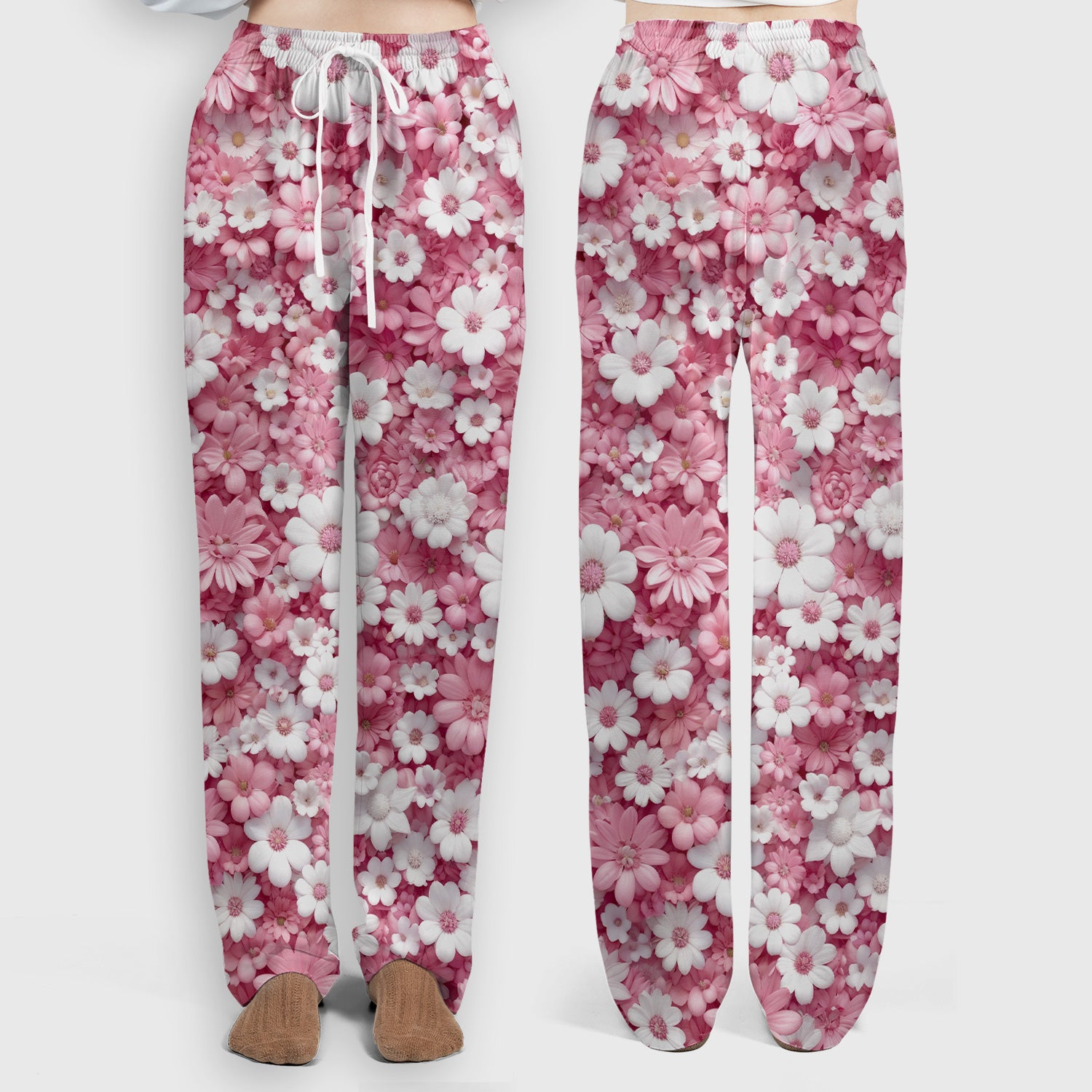 Cute Daisy Flower Bloom Pattern Scrub Set, Scrub Pants and V Neck Top