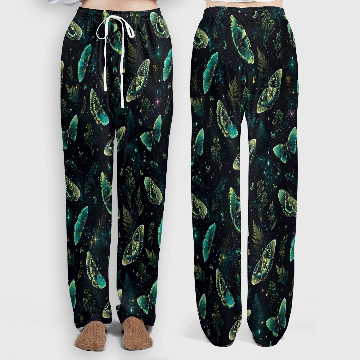 Mystical Moonlight Butterfly Garden Pattern Scrub Set, Scrub Pants and V Neck Top