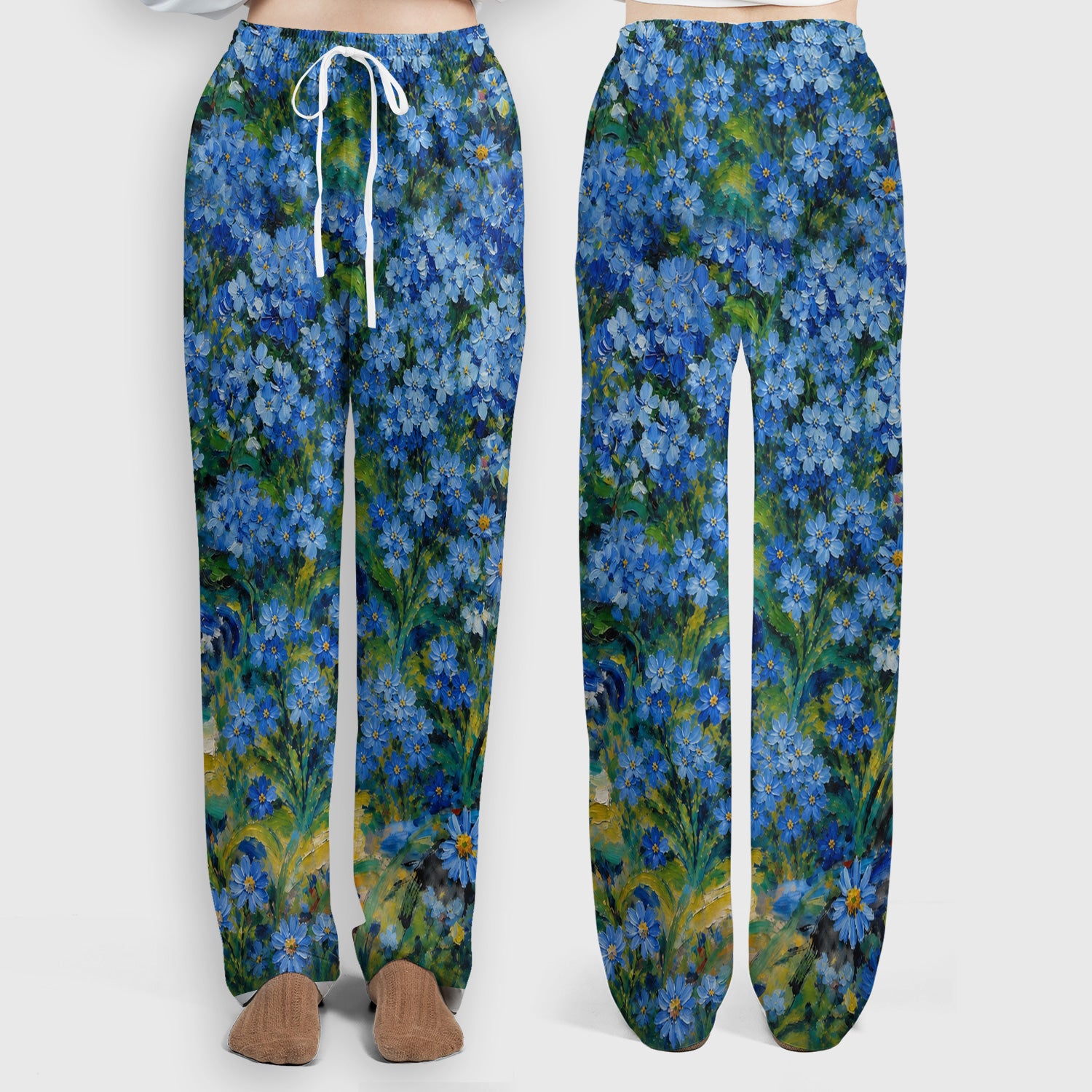 Cute Blue Floral Cat Nurse for Pediatric Nurses, RN, CNA, Pet Lover Medical Scrub Set, Scrub Pants and V Neck Top