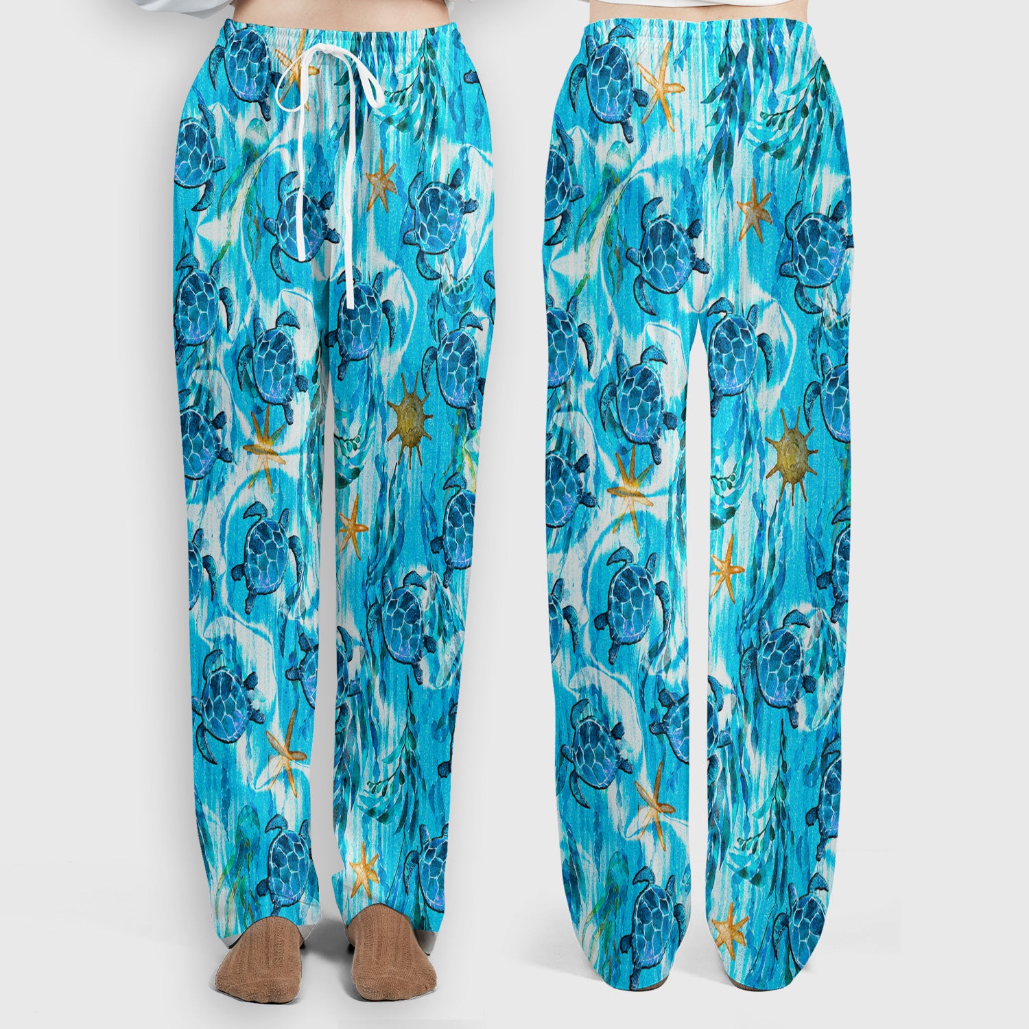 Coastal Marine Life Print Scrub Set, Scrub Pants and V Neck Top