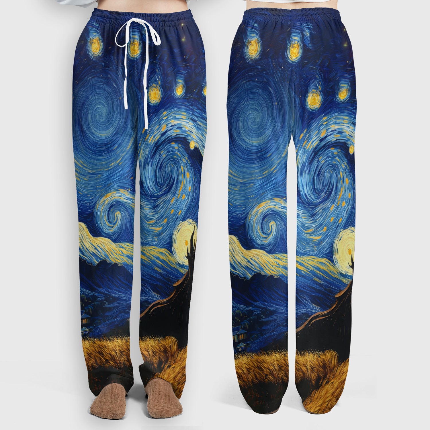 Romantic Monkey Couple Night Sky Pattern Scrub Set, Women's Scrub Sets