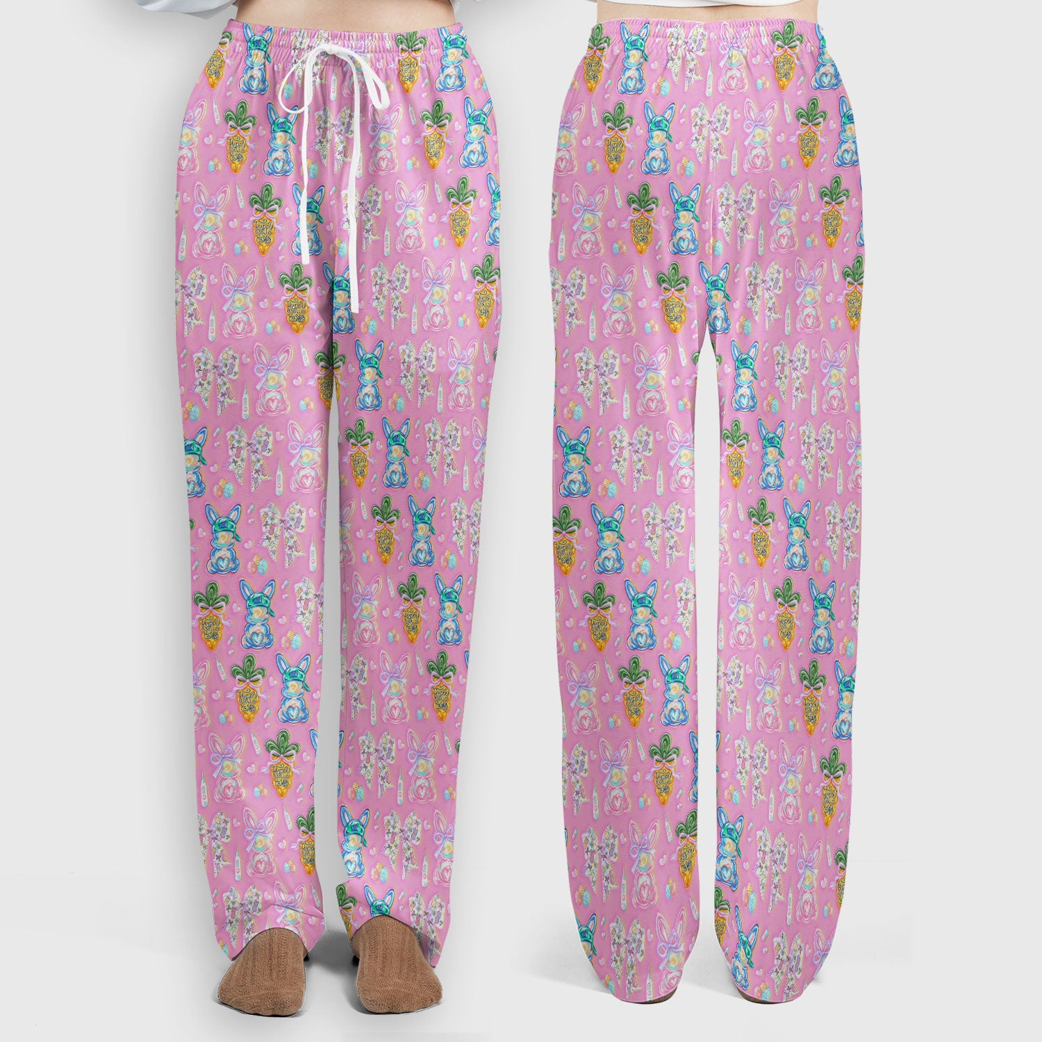 Easter Bunny Carrot Bow Floral Print Scrub Set, Breathable Med Uniform