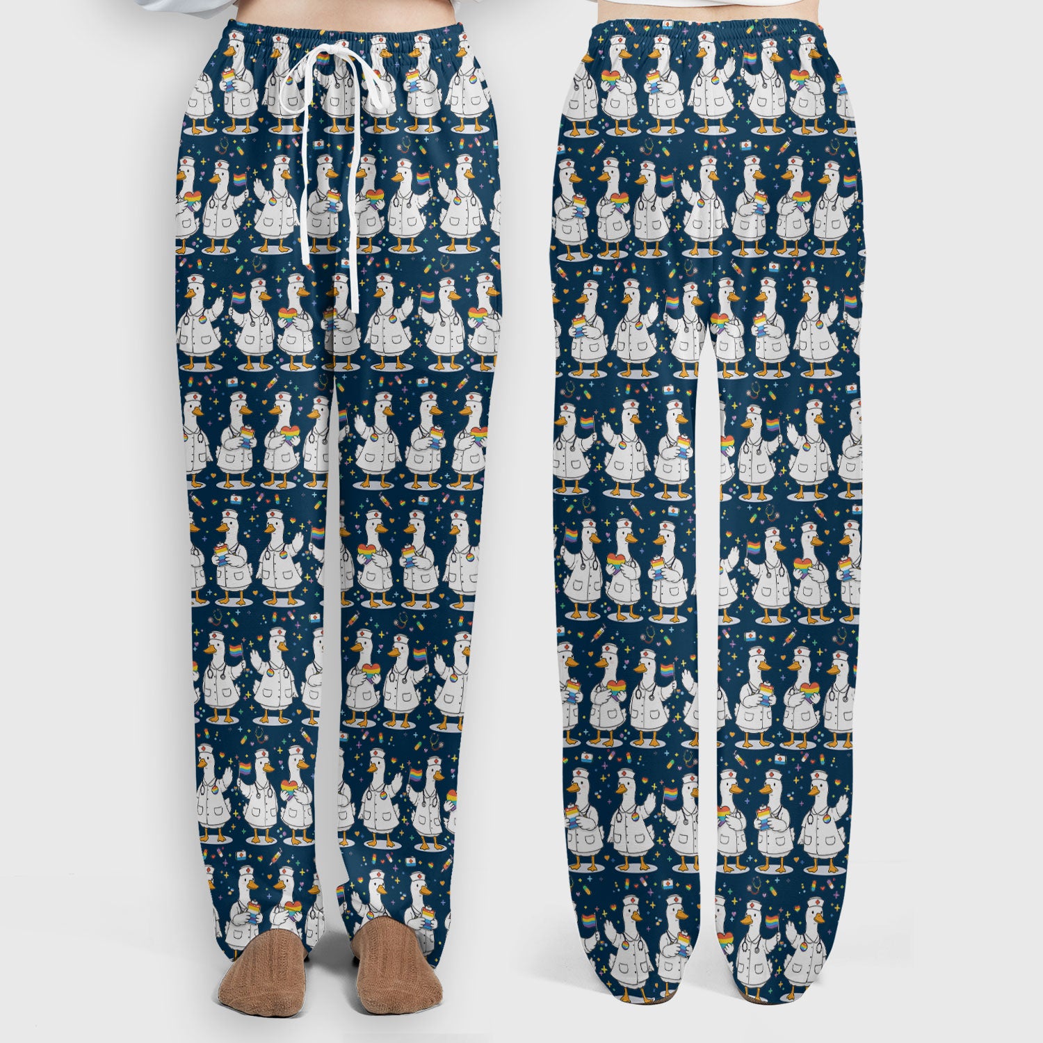 Cute Nurse Duck Pride Theme Scrub Set, Scrub Pants and V Neck Top