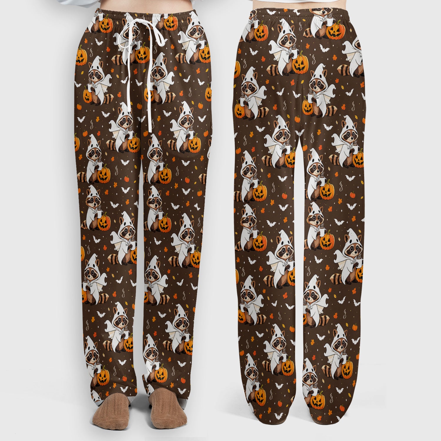 Halloween Ghost Raccoon Pumpkin Scrub Set, Scrub Pants and V Neck Top